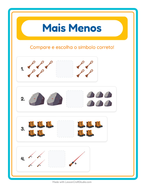 Pré-visualização da ficha de Mais Ou Menos com Acampamento para Educação infantil (creche, 3-5 anos)