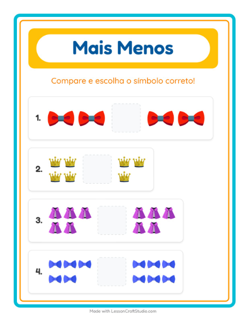 Pré-visualização da ficha de Mais Ou Menos com Acessórios para Educação infantil (creche, 3-5 anos)