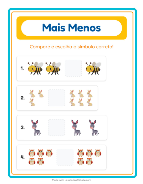 Pré-visualização da ficha de Mais Ou Menos com Animais da fazenda para Educação infantil (creche, 3-5 anos)