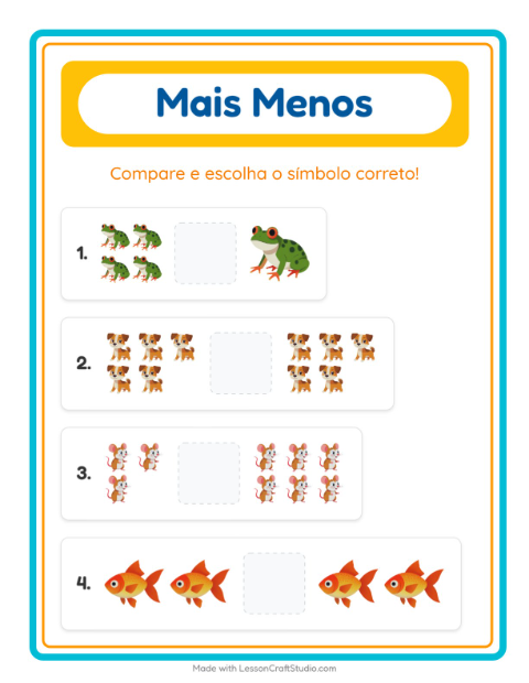 Pré-visualização da ficha de Mais Ou Menos com Animais de estimação para Educação infantil (creche, 3-5 anos)