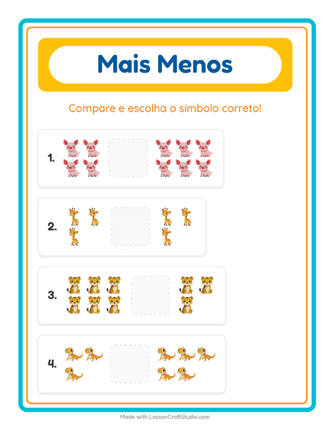 Pré-visualização da ficha de Mais Ou Menos com Animais para Educação infantil (creche, 3-5 anos)