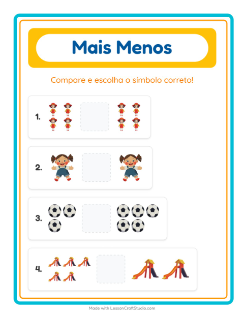 Pré-visualização da ficha de Mais Ou Menos com Brinquedos para Educação infantil (creche, 3-5 anos)