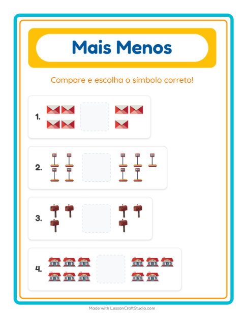 Pré-visualização da ficha de Mais Ou Menos com Correios para Educação infantil (creche, 3-5 anos)