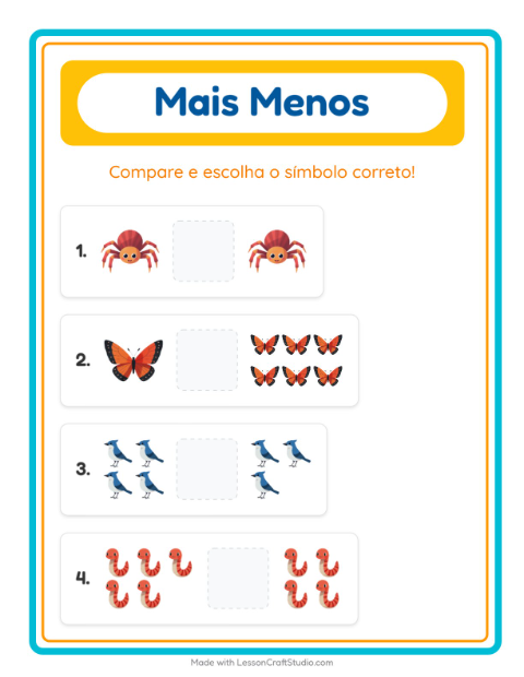 Pré-visualização da ficha de Mais Ou Menos com Criaturas da floresta para Educação infantil (creche, 3-5 anos)