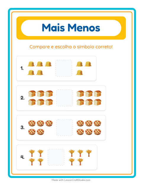 Pré-visualização da ficha de Mais Ou Menos com Dia de Ação de Graças para Educação infantil (creche, 3-5 anos)