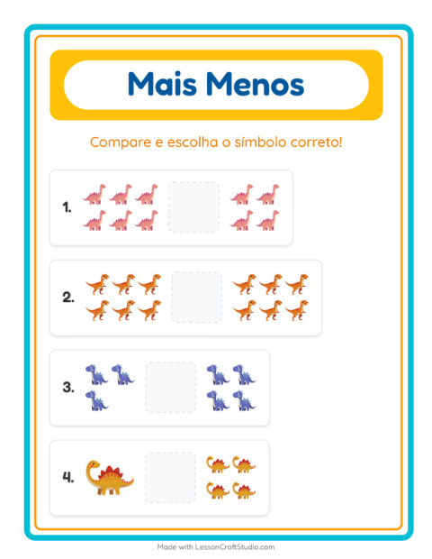 Pré-visualização da ficha de Mais Ou Menos com Dinossauros para Educação infantil (creche, 3-5 anos)