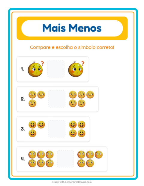 Pré-visualização da ficha de Mais Ou Menos com Emoções para Educação infantil (creche, 3-5 anos)