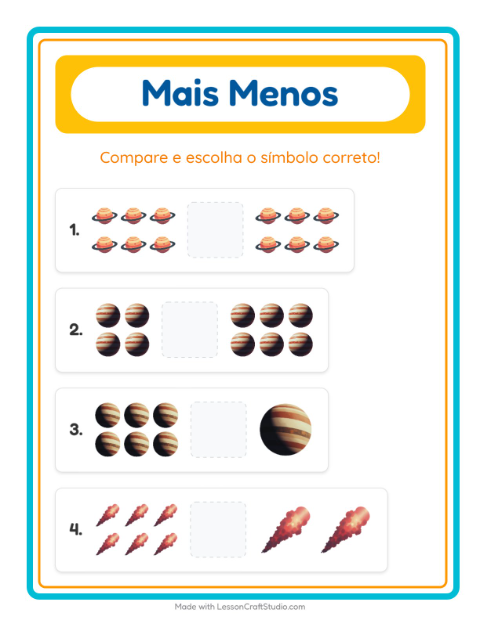 Pré-visualização da ficha de Mais Ou Menos com Espaço para Educação infantil (creche, 3-5 anos)