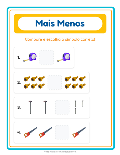 Pré-visualização da ficha de Mais Ou Menos com Ferramentas para Educação infantil (creche, 3-5 anos)