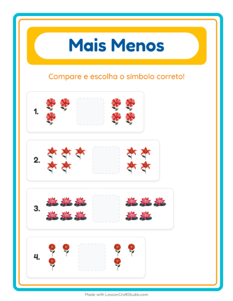 Pré-visualização da ficha de Mais Ou Menos com Flores para Educação infantil (creche, 3-5 anos)