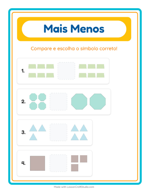 Pré-visualização da ficha de Mais Ou Menos com Formas para Educação infantil (creche, 3-5 anos)