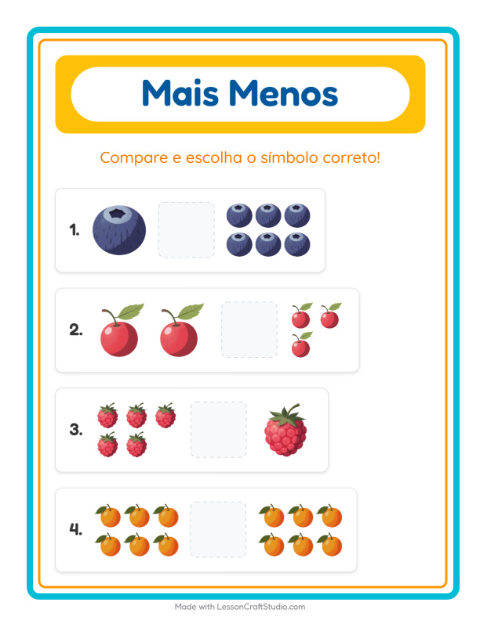 Pré-visualização da ficha de Mais Ou Menos com Frutas para Educação infantil (creche, 3-5 anos)