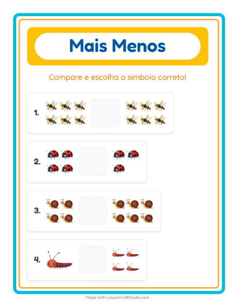 Pré-visualização da ficha de Mais Ou Menos com Insetos e bichos para Educação infantil (creche, 3-5 anos)