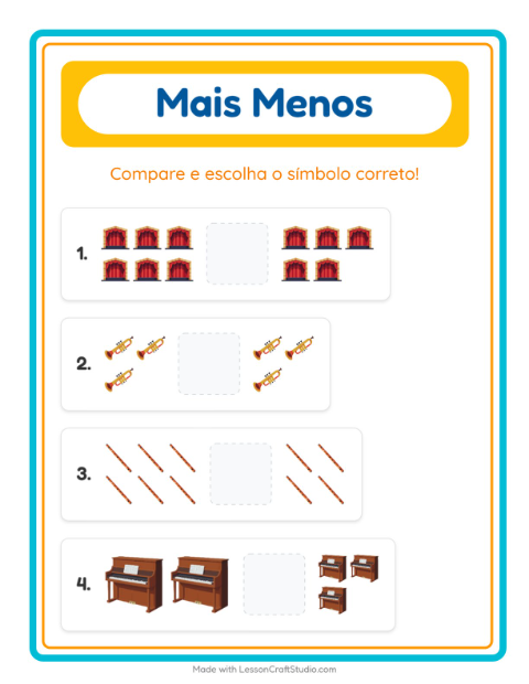 Pré-visualização da ficha de Mais Ou Menos com Música para Educação infantil (creche, 3-5 anos)