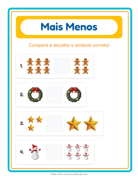 Pré-visualização da ficha de Mais Ou Menos com Natal para Educação infantil (creche, 3-5 anos)
