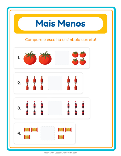 Pré-visualização da ficha de Mais Ou Menos com No supermercado para Educação infantil (creche, 3-5 anos)