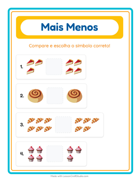 Pré-visualização da ficha de Mais Ou Menos com Padaria para Educação infantil (creche, 3-5 anos)