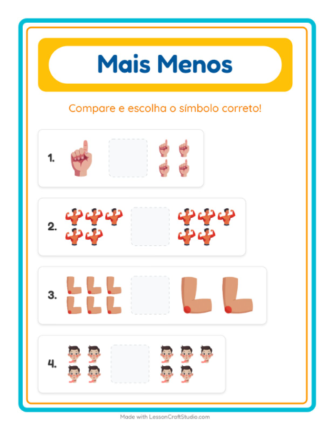 Pré-visualização da ficha de Mais Ou Menos com Partes do corpo para Educação infantil (creche, 3-5 anos)