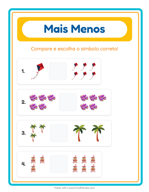 Pré-visualização da ficha de Mais Ou Menos com Praia para Educação infantil (creche, 3-5 anos)