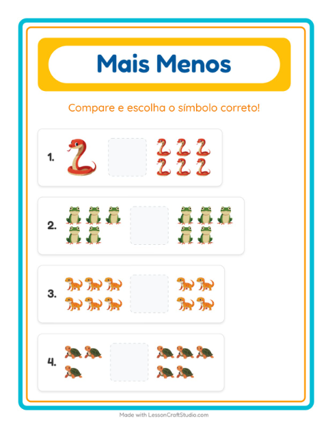 Pré-visualização da ficha de Mais Ou Menos com Répteis e anfíbios para Educação infantil (creche, 3-5 anos)
