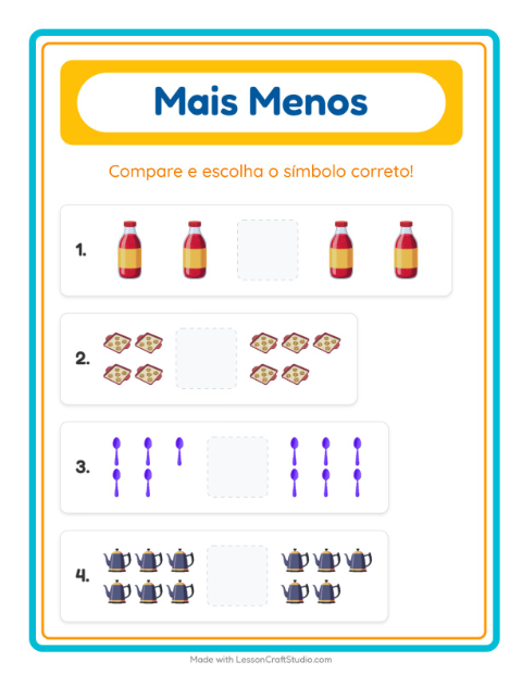 Pré-visualização da ficha de Mais Ou Menos com Utensílios de cozinha para Educação infantil (creche, 3-5 anos)