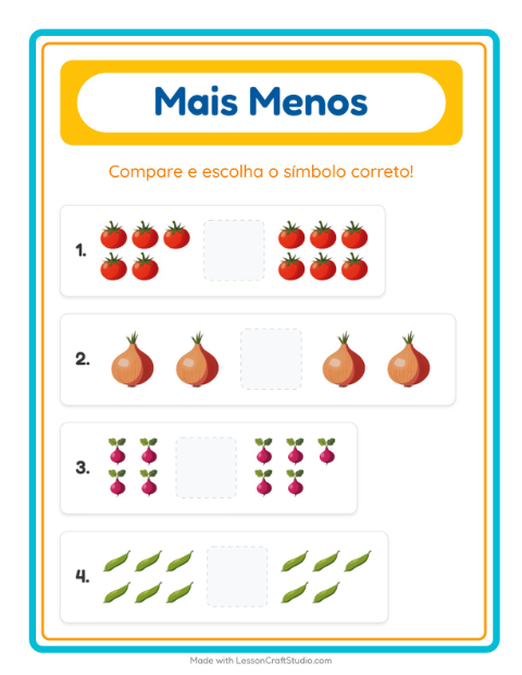 Pré-visualização da ficha de Mais Ou Menos com Vegetais para Educação infantil (creche, 3-5 anos)