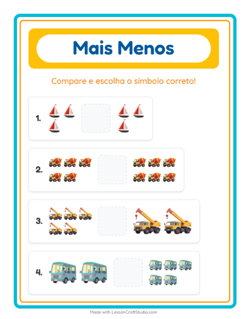 Pré-visualização da ficha de Mais Ou Menos com Veículos para Educação infantil (creche, 3-5 anos)