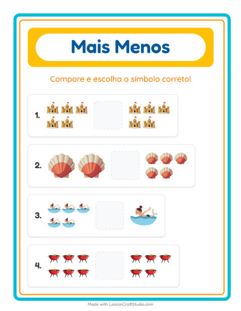 Pré-visualização da ficha de Mais Ou Menos com Verão para Educação infantil (creche, 3-5 anos)