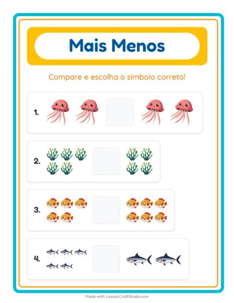 Pré-visualização da ficha de Mais Ou Menos com Vida marinha para Educação infantil (creche, 3-5 anos)