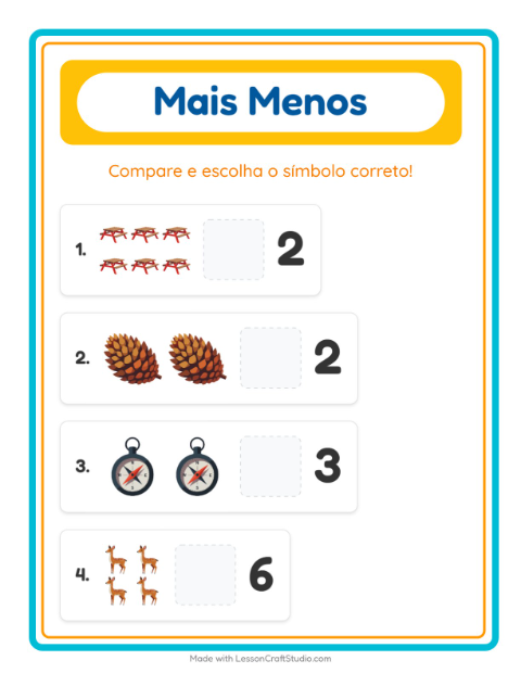 Pré-visualização da ficha de Mais Ou Menos com Acampamento para Educação infantil (creche, 3-5 anos)