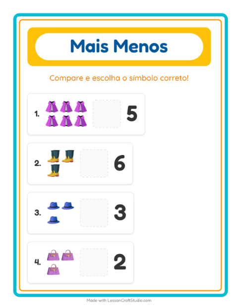 Pré-visualização da ficha de Mais Ou Menos com Acessórios para Educação infantil (creche, 3-5 anos)
