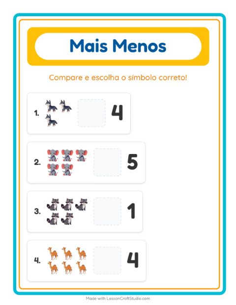 Pré-visualização da ficha de Mais Ou Menos com Animais para Educação infantil (creche, 3-5 anos)