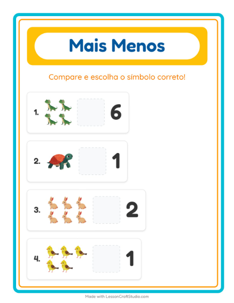 Pré-visualização da ficha de Mais Ou Menos com Animais de estimação para Educação infantil (creche, 3-5 anos)