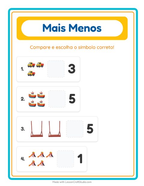 Pré-visualização da ficha de Mais Ou Menos com Brinquedos para Educação infantil (creche, 3-5 anos)