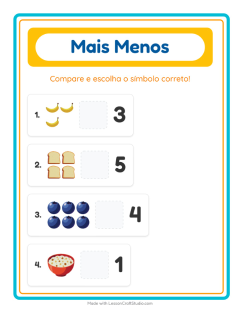 Pré-visualização da ficha de Mais Ou Menos com Café da manhã para Educação infantil (creche, 3-5 anos)
