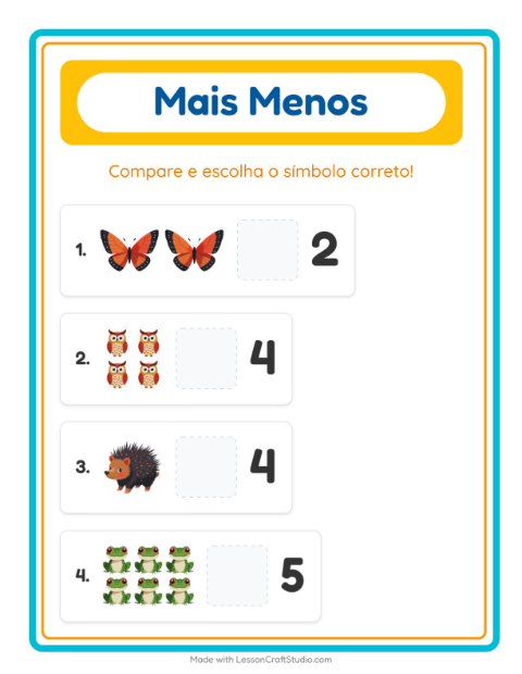 Pré-visualização da ficha de Mais Ou Menos com Criaturas da floresta para Educação infantil (creche, 3-5 anos)