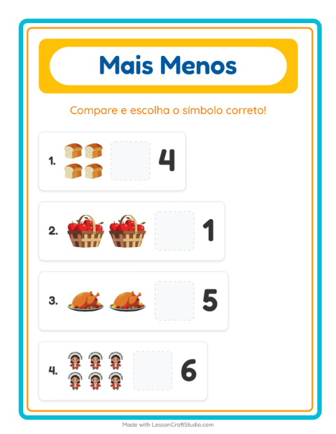 Pré-visualização da ficha de Mais Ou Menos com Dia de Ação de Graças para Educação infantil (creche, 3-5 anos)