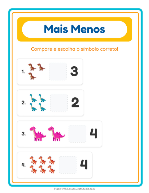 Pré-visualização da ficha de Mais Ou Menos com Dinossauros para Educação infantil (creche, 3-5 anos)