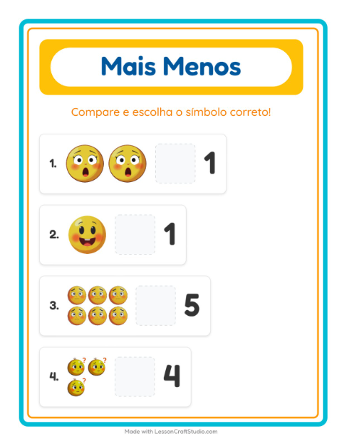 Pré-visualização da ficha de Mais Ou Menos com Emoções para Educação infantil (creche, 3-5 anos)