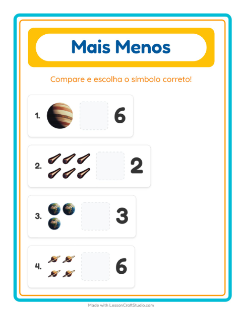 Pré-visualização da ficha de Mais Ou Menos com Espaço para Educação infantil (creche, 3-5 anos)