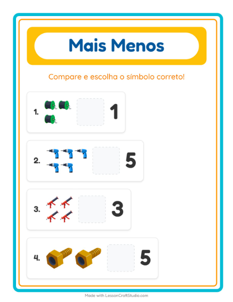 Pré-visualização da ficha de Mais Ou Menos com Ferramentas para Educação infantil (creche, 3-5 anos)