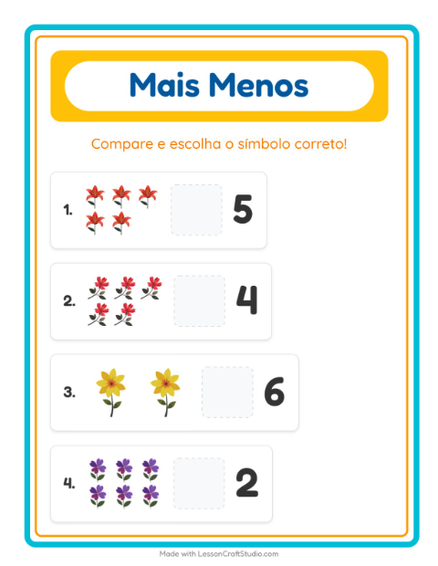 Pré-visualização da ficha de Mais Ou Menos com Flores para Educação infantil (creche, 3-5 anos)