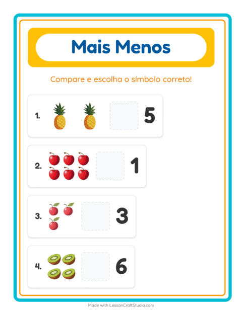 Pré-visualização da ficha de Mais Ou Menos com Frutas para Educação infantil (creche, 3-5 anos)