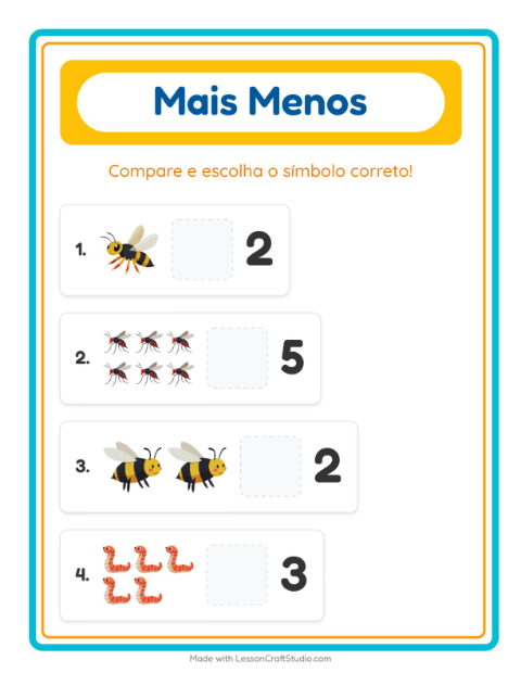 Pré-visualização da ficha de Mais Ou Menos com Insetos e bichos para Educação infantil (creche, 3-5 anos)