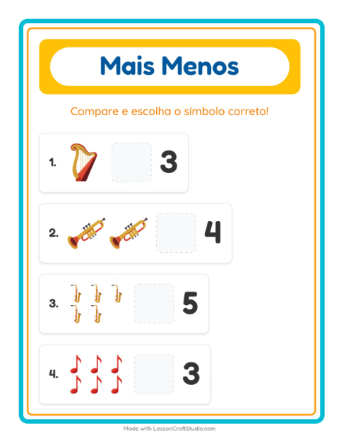 Pré-visualização da ficha de Mais Ou Menos com Música para Educação infantil (creche, 3-5 anos)