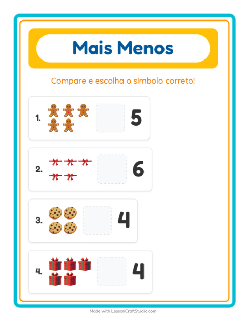 Pré-visualização da ficha de Mais Ou Menos com Natal para Educação infantil (creche, 3-5 anos)