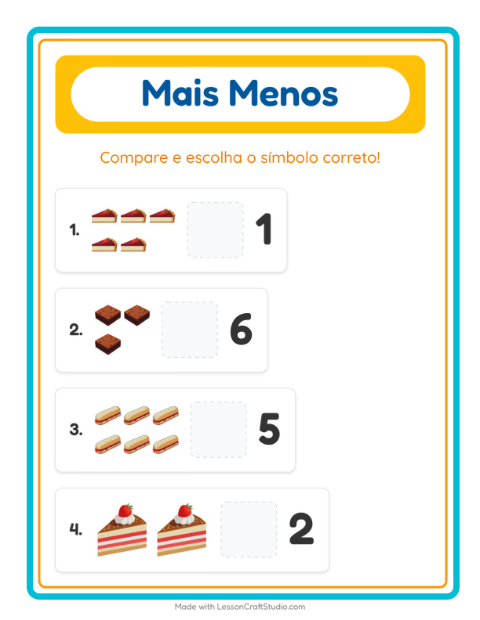 Pré-visualização da ficha de Mais Ou Menos com Padaria para Educação infantil (creche, 3-5 anos)