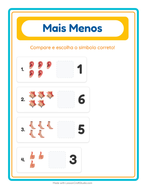 Pré-visualização da ficha de Mais Ou Menos com Partes do corpo para Educação infantil (creche, 3-5 anos)