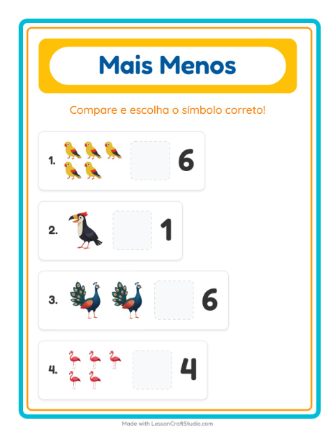 Pré-visualização da ficha de Mais Ou Menos com Pássaros para Educação infantil (creche, 3-5 anos)