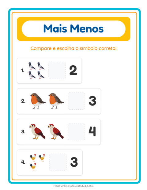 Pré-visualização da ficha de Mais Ou Menos com Pássaros 2 para Educação infantil (creche, 3-5 anos)